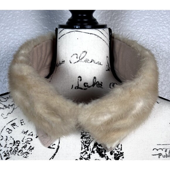 Vintage Mink Fur Collar Sz 3.5" Fur/1.5" Collar x 27" Lined Blonde - Picture 2 of 10